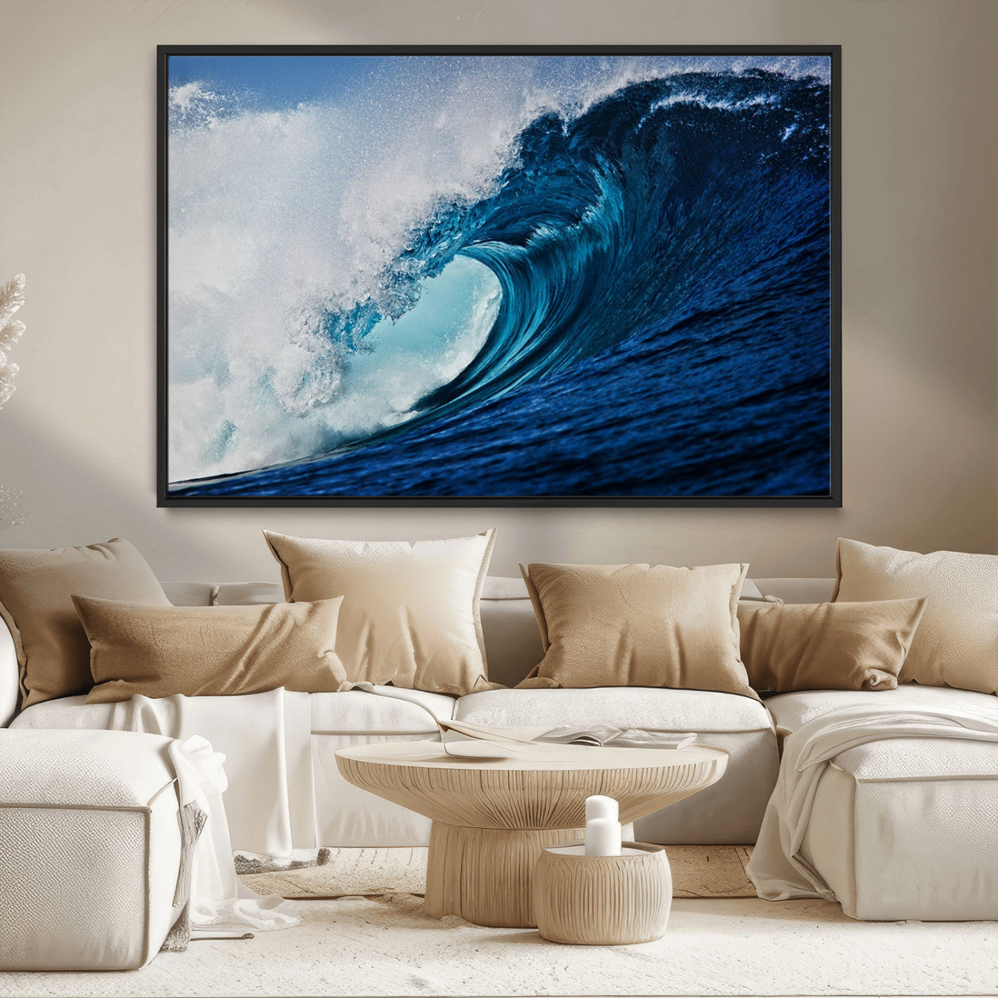 89502-MGV-CV-36X24-Powerful Ocean Wave Wall Art – Panoramic Blue Sea Wave Canvas Print, Coastal Surf Photography Artwork for Living Room, Bedroom, or