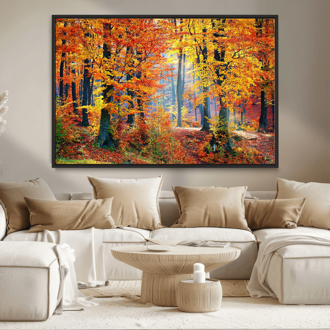 91746-MGV-CV-36X24-Autumn Forest Wall Art – Vibrant Fall Foliage Canvas Print, Colorful Nature Landscape Decor for Living Room, Bedroom or Office