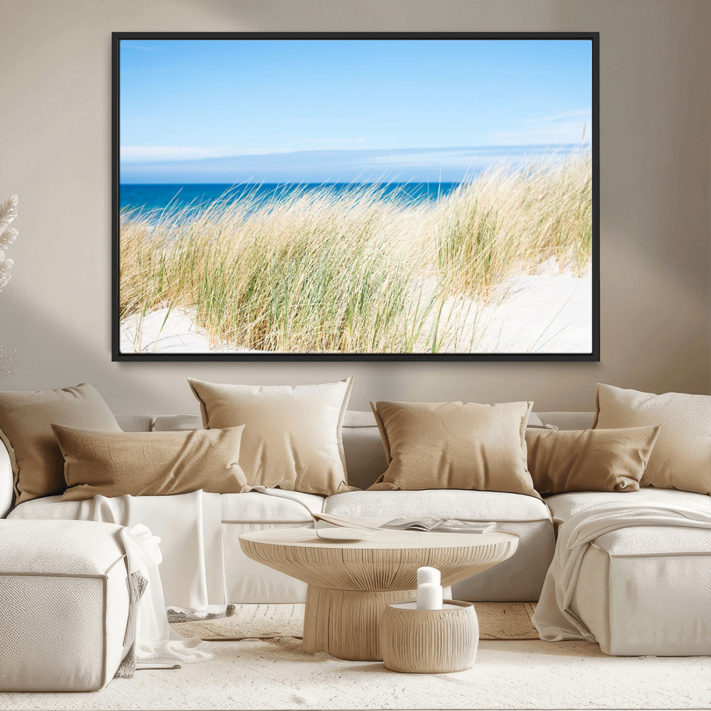 96913-MGV-CV-36X24-Coastal Dunes Wall Art – Serene Beach Grass and Blue Ocean Canvas Print, Relaxing Seaside Nature Decor for Living Room, Bedroom or