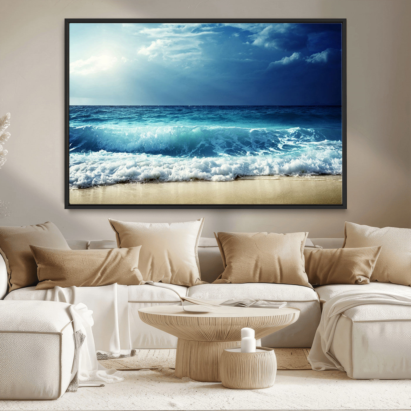 84116-MGV-CV-36X24-Ocean Wave Wall Art – Blue Sea and Beach Canvas Print, Coastal Seascape Photography Artwork for Living Room, Bedroom, or Office