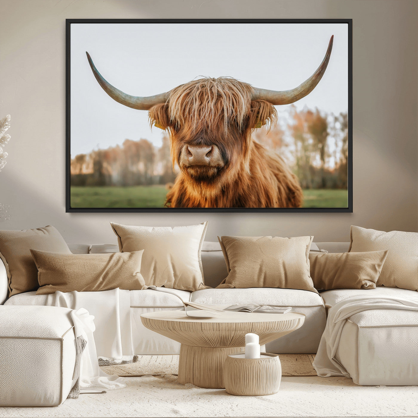 64824-MGV-CV-36X24-Highland Cow Wall Art – Rustic Scottish Bull Canvas Print, Farmhouse Animal Decor for Living Room, Bedroom, Office or Cabin