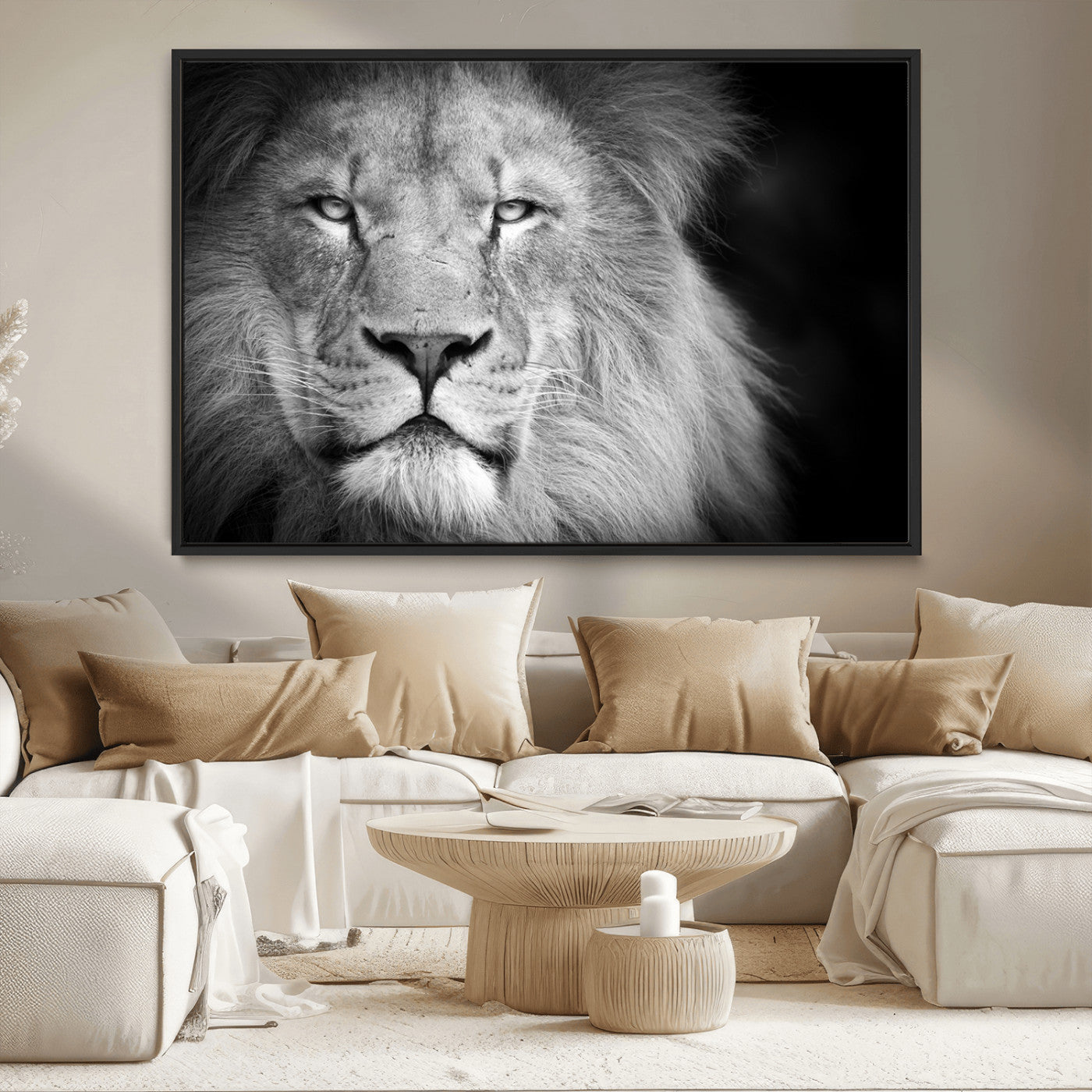 94453-MGV-CV-36X24-Lion Portrait Wall Art – Black and White King of the Jungle Canvas Print, Safari Wildlife Decor for Office, Bedroom, or Living