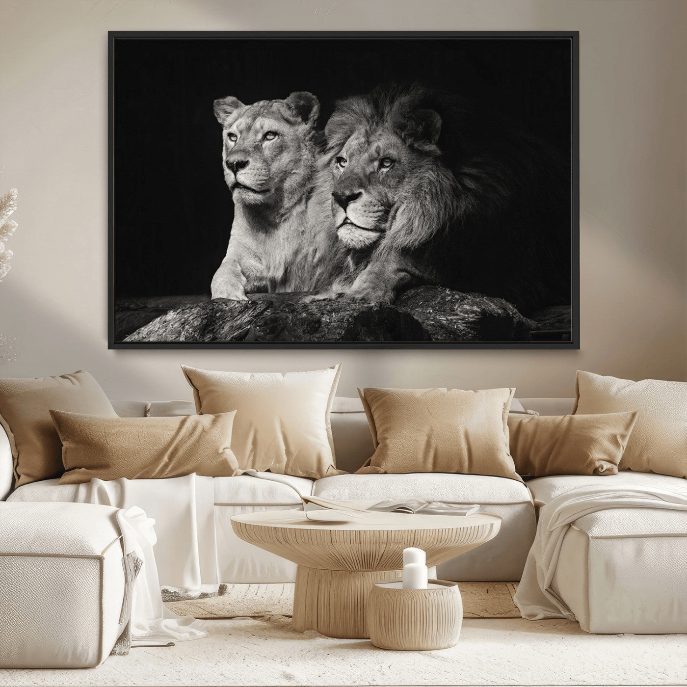 80013-MGV-CV-36X24-Lion and Lioness Wall Art – Black and White Wildlife Photography Canvas Print, African Safari Animal Decor for Office, Bedroom, or