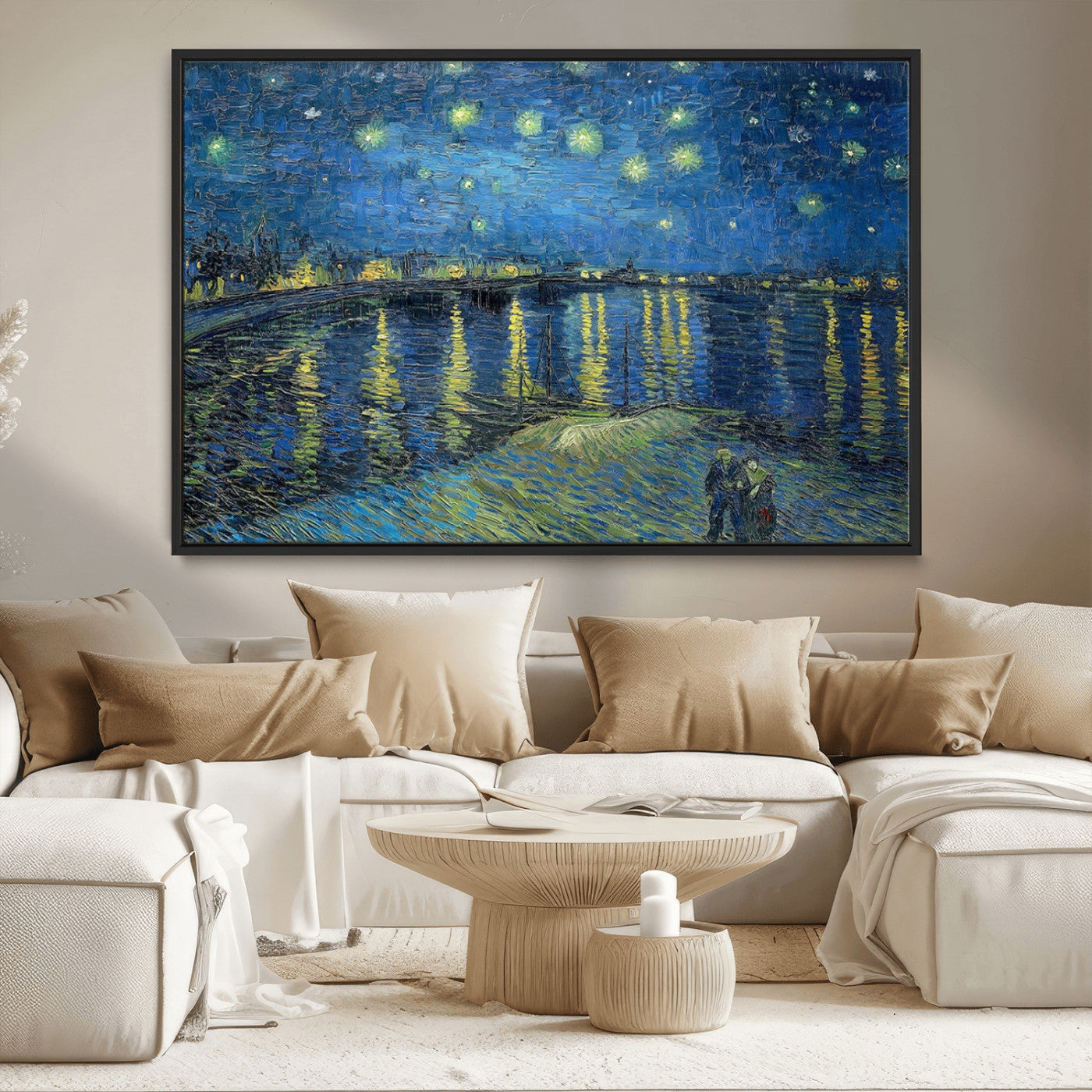 94605-MGV-CV-36X24-Starry Night Over the Rhone Wall Art – Vincent van Gogh Canvas Print, Famous Impressionist Painting for Living Room, Office