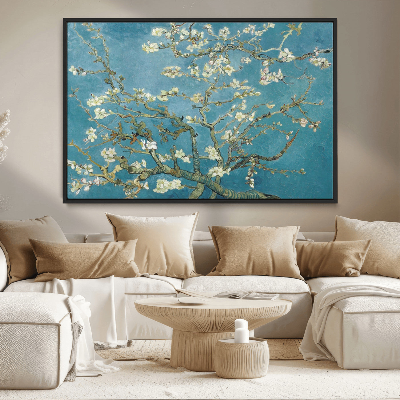 65607-MGV-CV-36X24-Almond Blossom Wall Art – Van Gogh Blue Floral Canvas Print, Elegant Impressionist Painting Decor for Living Room, Bedroom or