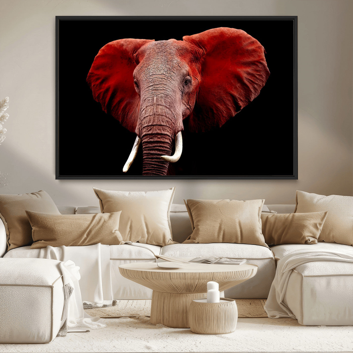 14788-MGV-CV-36X24-Red Elephant Wall Art – Bold Wildlife Canvas Print, African Safari Animal Decor for Living Room, Bedroom or Office