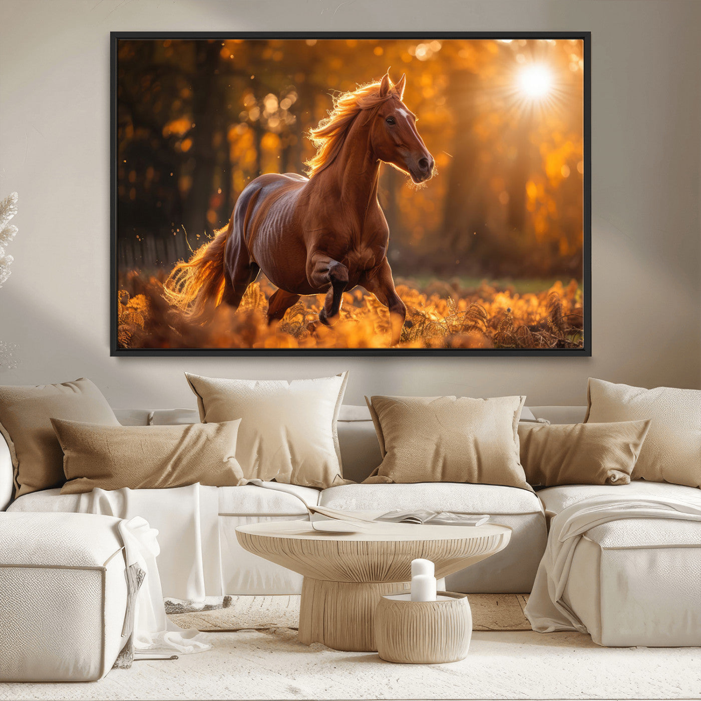 92144-MGV-CV-36X24-Sunset Horse Wall Art Canvas Print, Framed Horse Barn Art Picture Print, Majestic Horse Perfect Rustic Farmhouse Decor Artwork