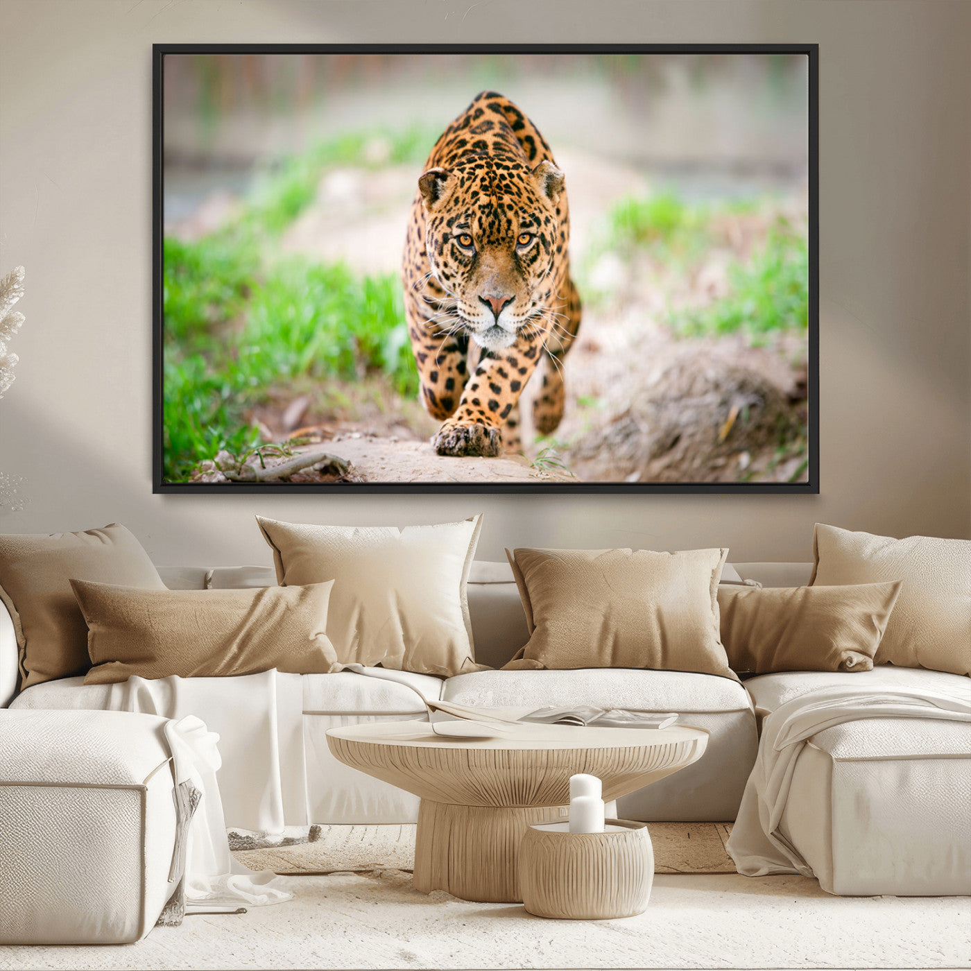 75066-MGV-CV-36X24-Leopard Wall Art Canvas Print, Framed Wild Animal Art Picture Print, Blue Eye Leopard Perfect Wild Minimal Decor Artwork