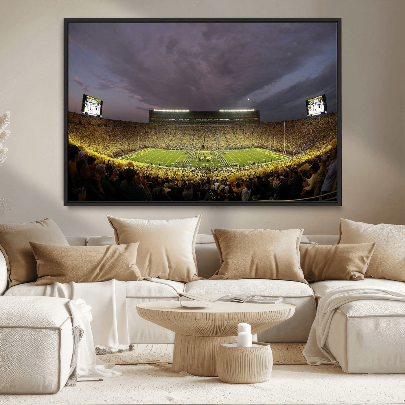 72404-MGV-CV-36X24-Michigan Wolverine Stadium Wall Art Canvas Print, Framed Michigan Stadium Art Picture Print, Football Stadium Perfect Sport Room