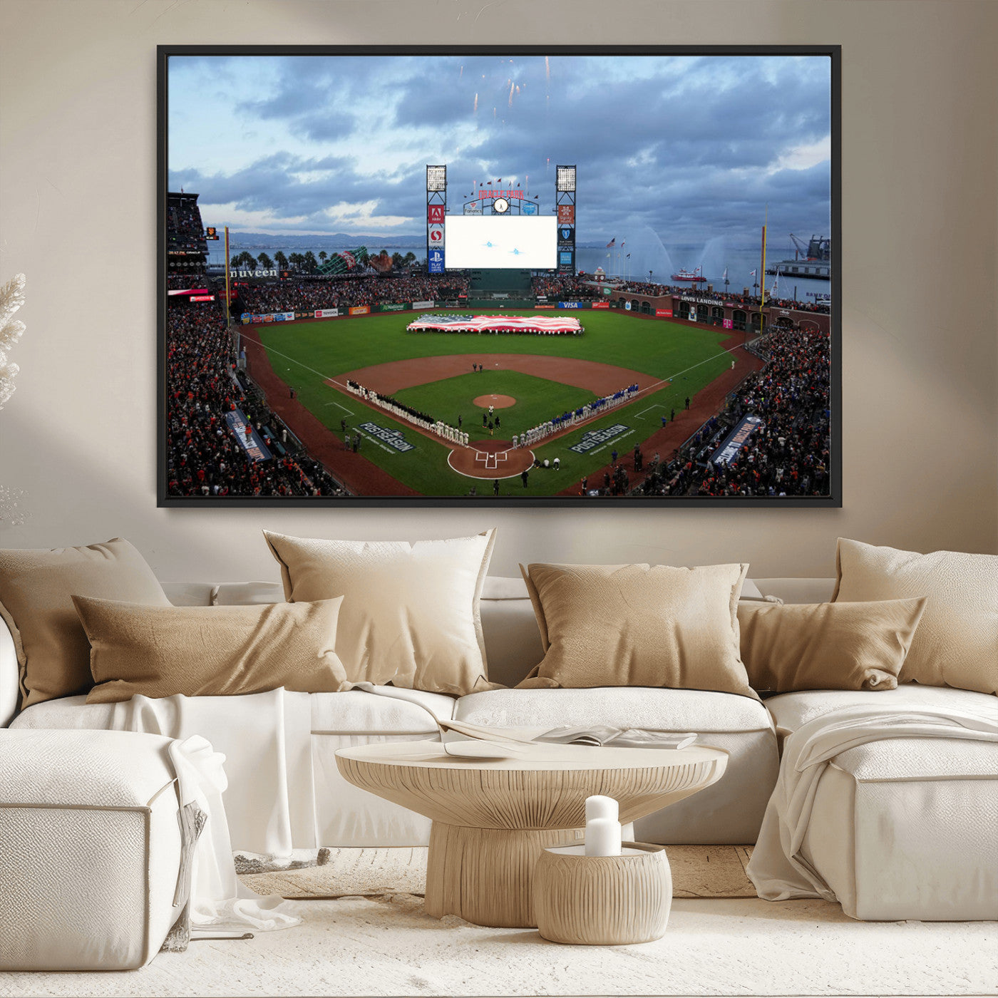 44631-MGV-CV-36X24-Oracle Park Stadium Wall Art Canvas Print, Framed San Francisco Giants Art Picture Print, Giants Stadium Field Perfect Sports Room