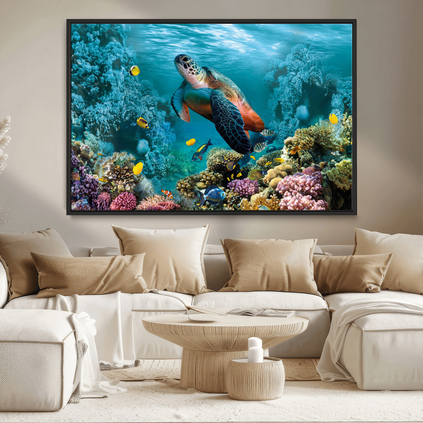 38661-MGV-CV-36X24-Sea Turtle Wall Art Canvas Print, Framed Ocean Wildlife Art Picture Print, Turtle Perfect Coastal Nature Decor Artwork