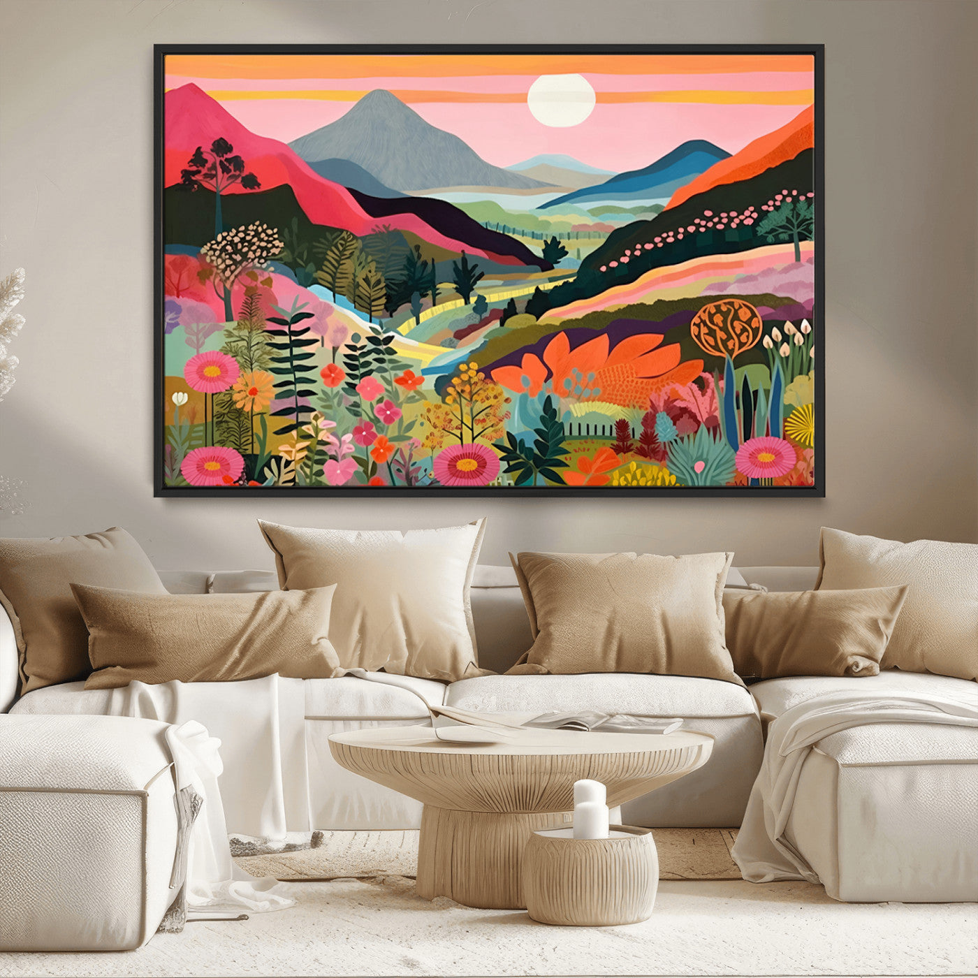 61376-MGV-CV-36X24-Floral Valley Wall Art – Panoramic Mountain Landscape Canvas Print, Vibrant Nature Decor for Living Room, Office, or Bedroom