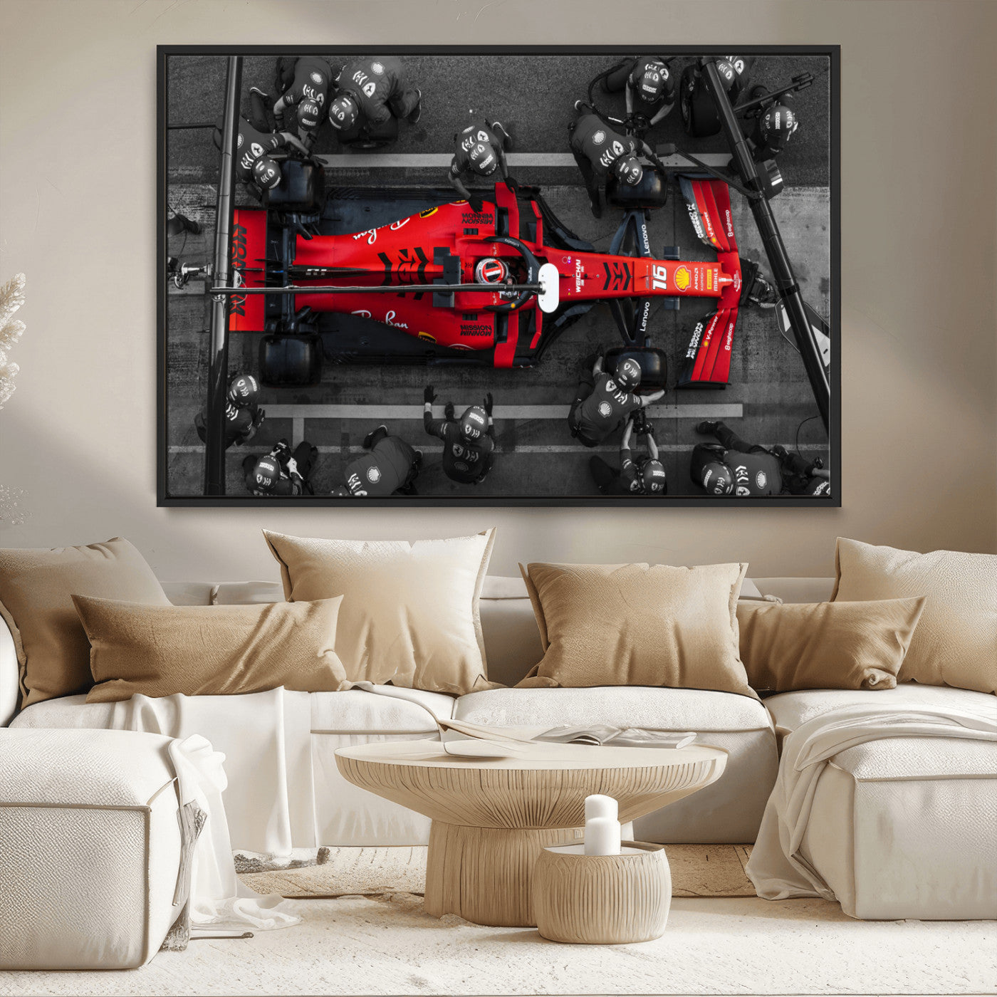 99356-MGV-CV-36X24-Ferrari Pit Stop Wall Art – Formula 1 Racing Car Canvas Print, Red Speed Machine Motorsport Decor for Office, Garage, Man Cave or