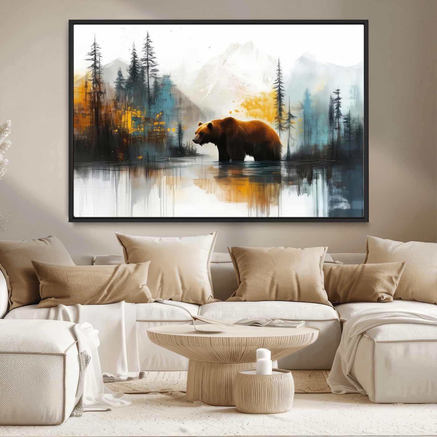 50308-MGV-CV-36X24-Bear Wilderness Wall Art – Mountain Forest Canvas Print, Rustic Cabin Decor with Wildlife Landscape, Nature Artwork for Lodge,
