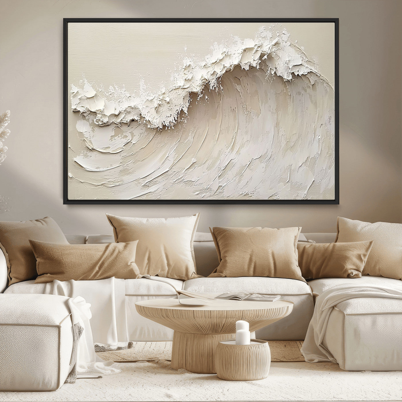 45175-MGV-CV-36X24-Textured Wave Wall Art Canvas Print, Framed Minimal Seascape Art Picture Print, Elegant Wave Perfect Modern Coastal Decor Artwork