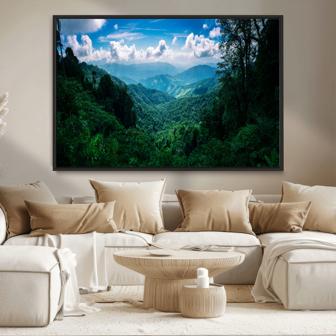 74439378-MGV-CV-36X24-Tropical Jungle Wall Art Canvas Print, Framed Lush Valley Art Picture Print, Forest Mountains Perfect Tropical Wilderness Decor