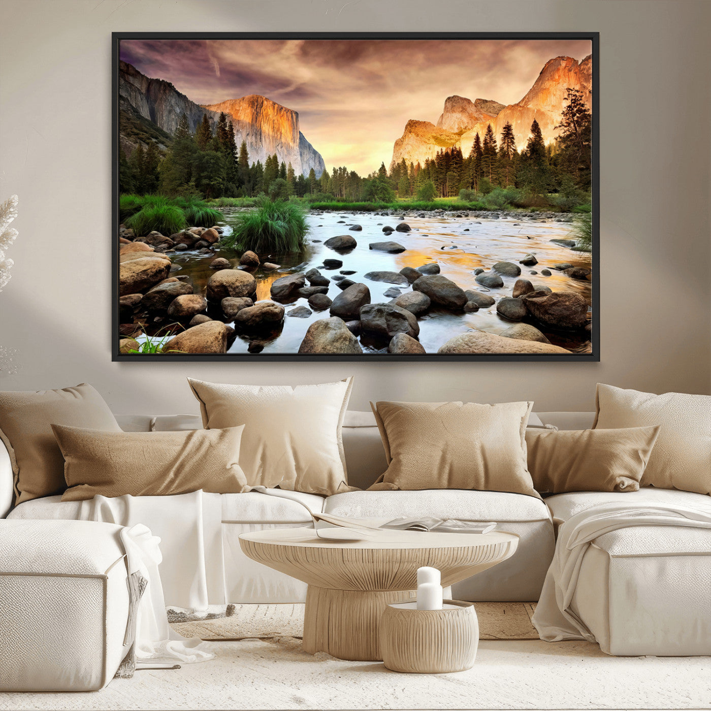 90956031-MGV-CV-36X24-Yosemite Valley Wall Art – Scenic Mountain River Landscape Canvas Print, Nature Photography for Living Room, Bedroom, Cabin,