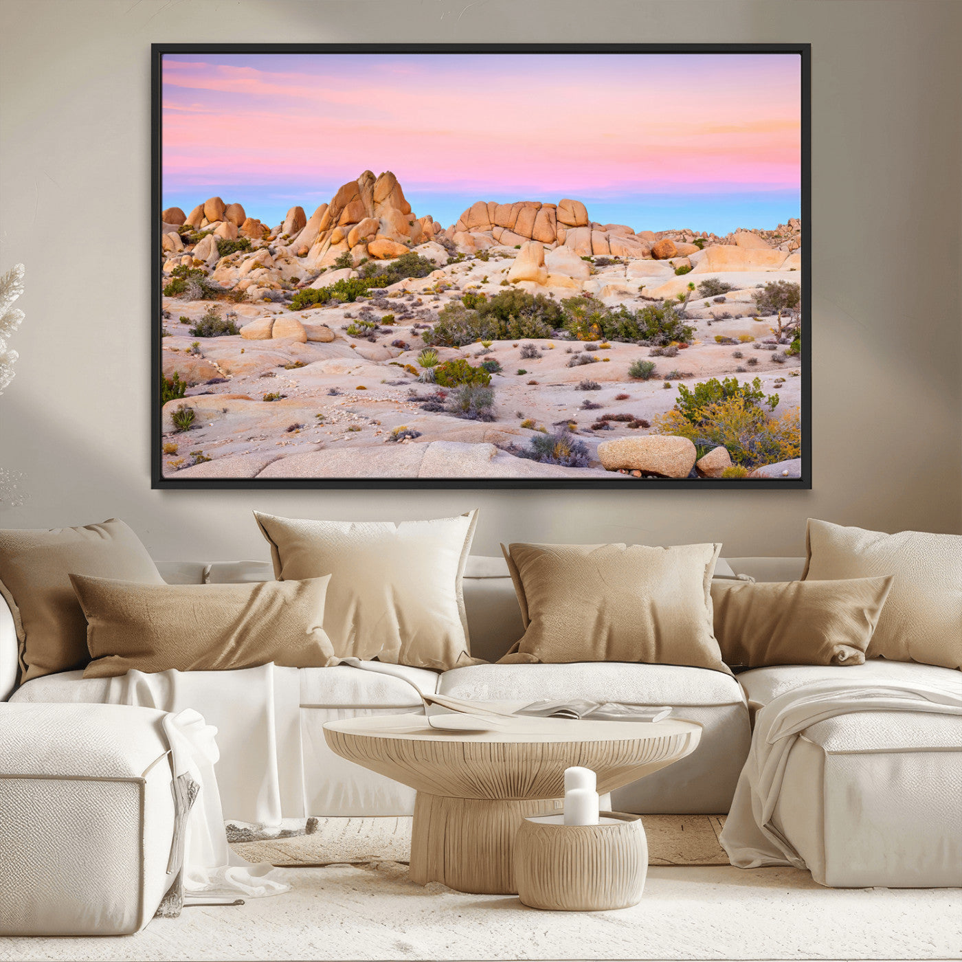 96167137-MGV-CV-36X24-Vibrant Sunset Sky Wall Art Canvas Print, Framed Joshua Tree Art Picture Print, Rugged Terrain Perfect Southwestern Boho Decor