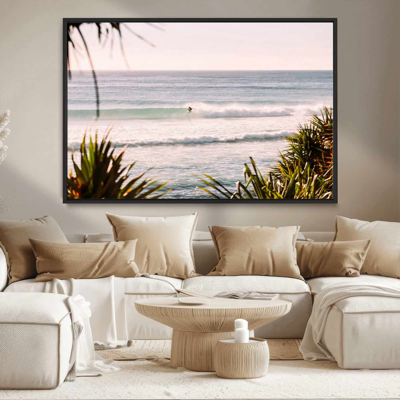 23287092-MGV-CV-36X24-Ocean Surfer Wall Art Canvas Print, Framed Coastal Surf Art Picture Print, Tropical Beach Perfect Tropical Coastal Decor Artwork