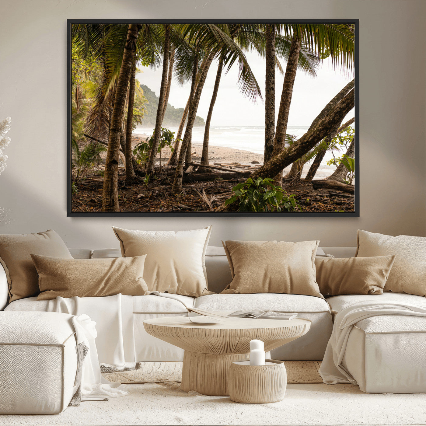 92093951-MGV-CV-36X24-Tropical Jungle Wall Art Canvas Print, Framed Palm Tree Forest Art Picture Print, Coastal Escape Perfect Jungle Retreat Decor