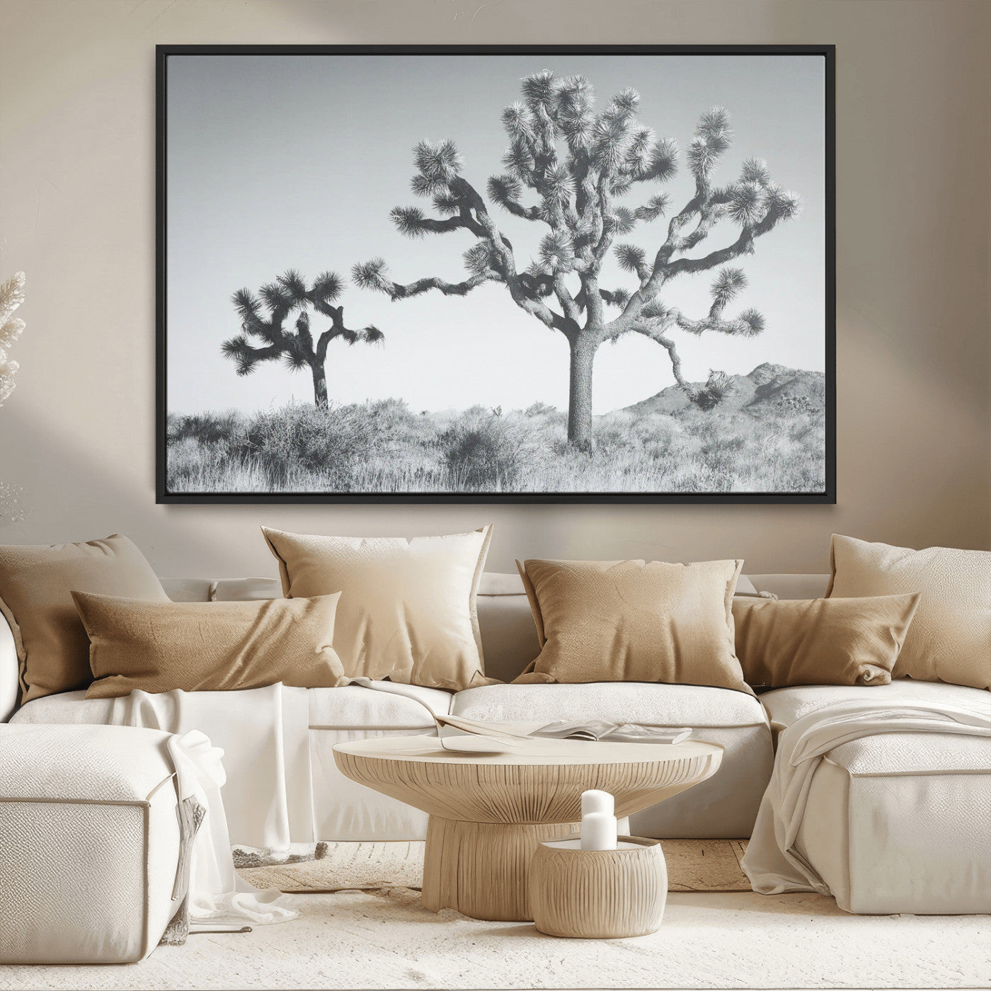 29996209-MGV-CV-36X24-Joshua Tree Art Wall Art Canvas Print, Framed Black White Landscape Art Picture Print, Desert Tree Decor Perfect Southwestern Boho