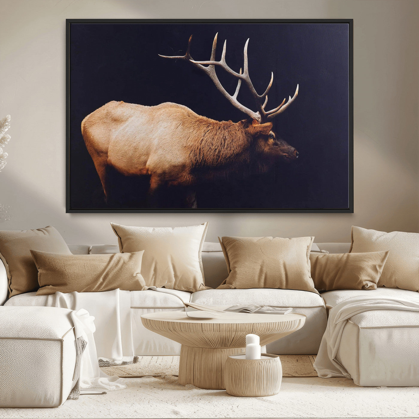 89239257-MGV-CV-36X24-Bull Elk Decor Wall Art Canvas Print, Framed Elk Photography Art Picture Print, Rustic Wildlife Perfect Rustic Lodge Decor Artwork