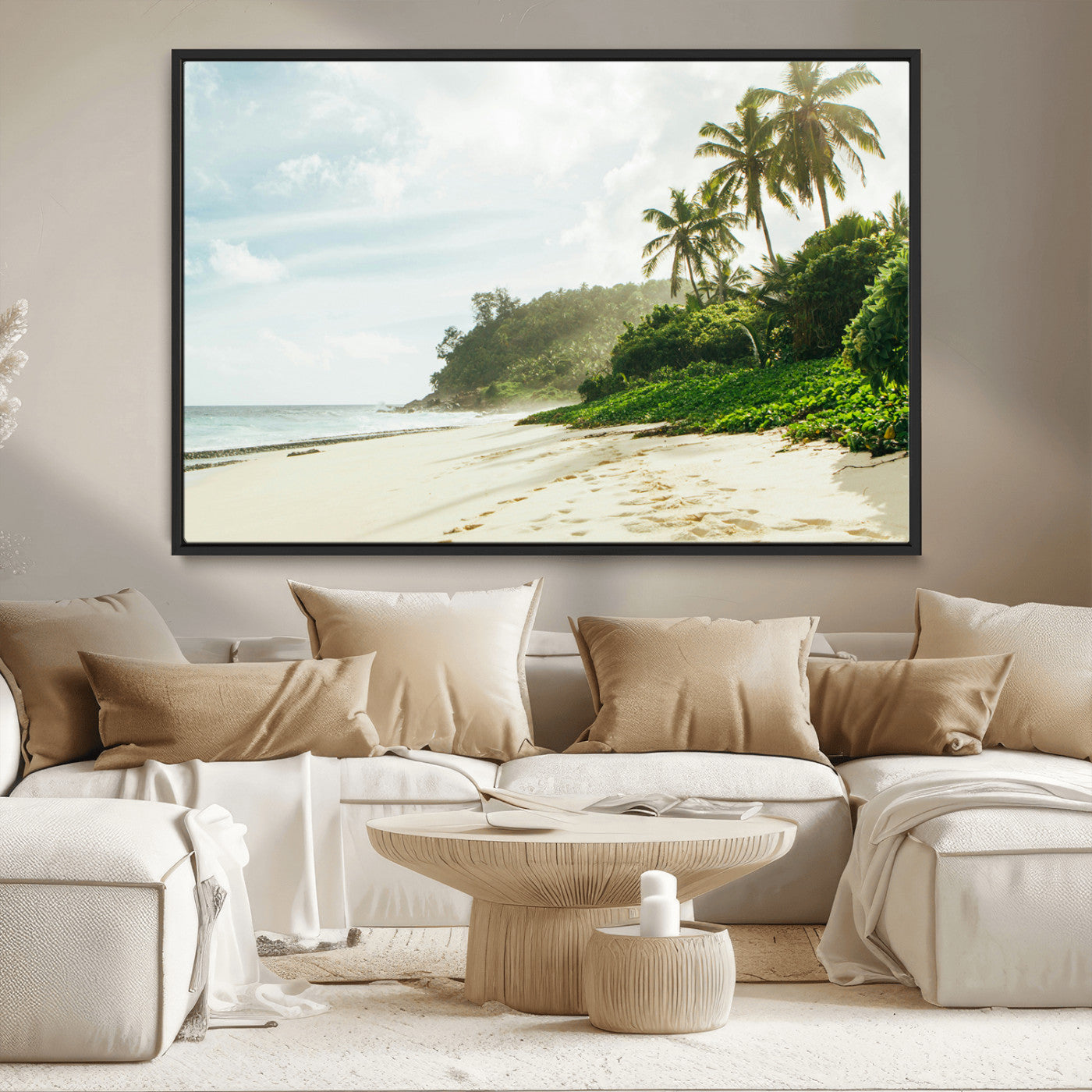 42984524-MGV-CV-36X24-Relaxing Beach Wall Art Canvas Print, Framed Ocean View Art Picture Print, Coastal Serenity Perfect Tropical Coastal Decor Artwork