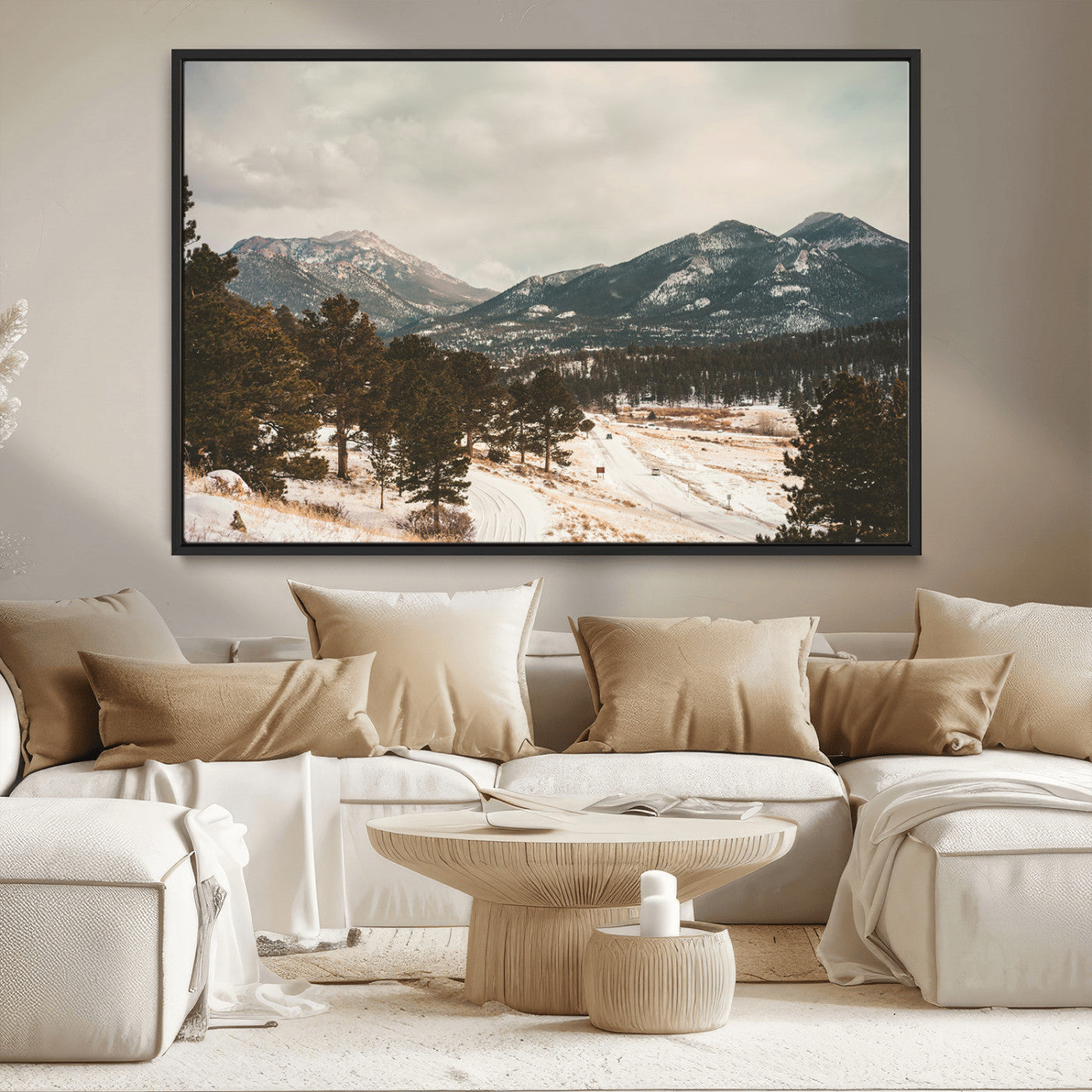 77311749-MGV-CV-36X24-Mountain Landscape Wall Art Canvas Print, Framed Snowy Peaks Art Picture Print, Alpine Aesthetic Perfect Rustic Winter Decor