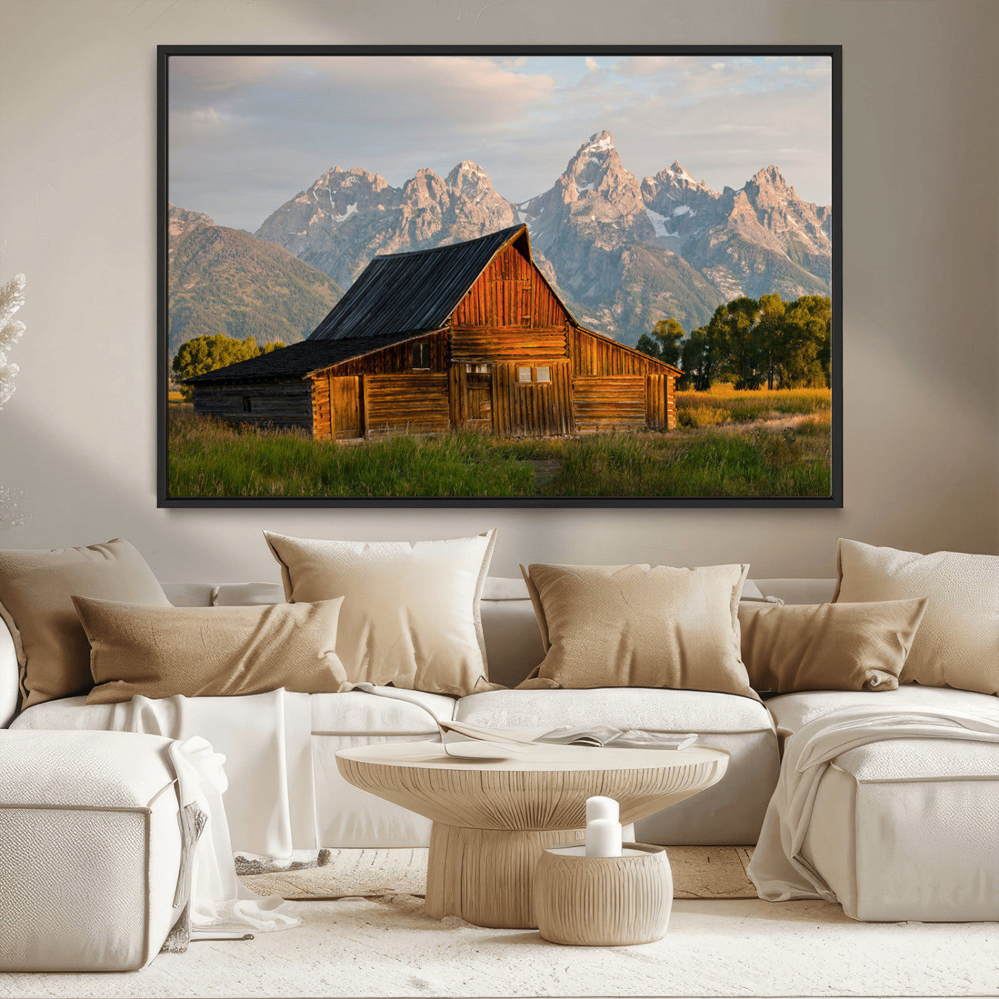 31771014-MGV-CV-36X24-Rustic Barn Wall Art Canvas Print, Framed Western Landscape Art Picture Print, Farmhouse Style Perfect Rustic Farmhouse Decor