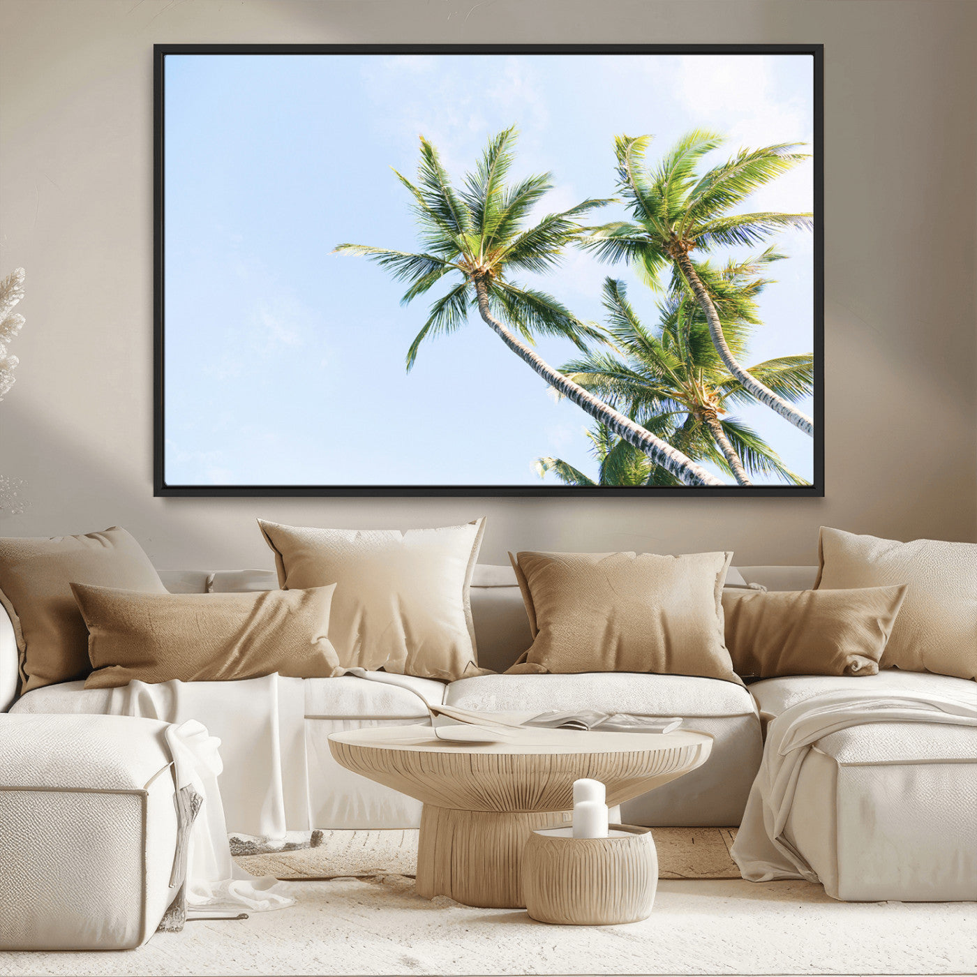 54719115-MGV-CV-36X24-Palm Trees Wall Art Canvas Print, Framed Tropical Aesthetic Art Picture Print, Coastal Serenity Perfect Tropical Minimalist Decor