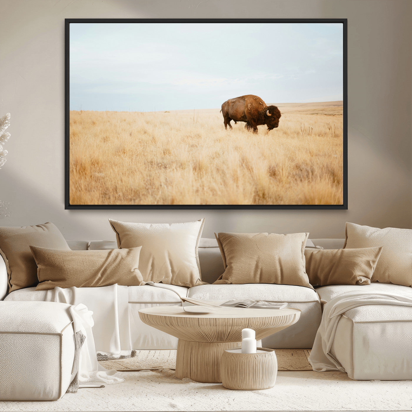 61392510-MGV-CV-36X24-Buffalo Wall Art Wall Art Canvas Print, Framed Western Wildlife Decor Art Picture Print, Rustic Farmhouse Art Perfect Rustic