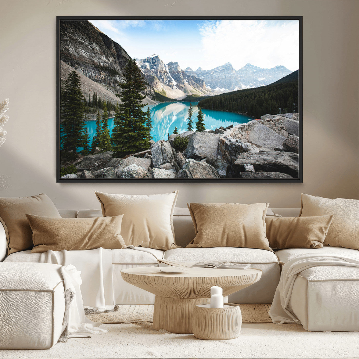 98014896-MGV-CV-36X24-Canadian Rockies Wall Art Canvas Print, Framed Mountain Landscape Art Picture Print, Turquoise Water Perfect Scandinavian