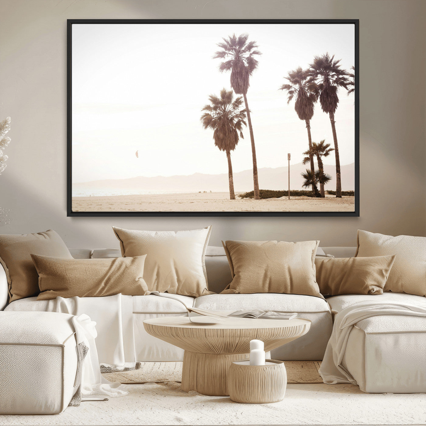 48255923-MGV-CV-36X24-Coastal Light Wall Art Canvas Print, Framed Relaxing Shoreline Art Picture Print, Minimalist Ocean Perfect Tropical Serenity Decor