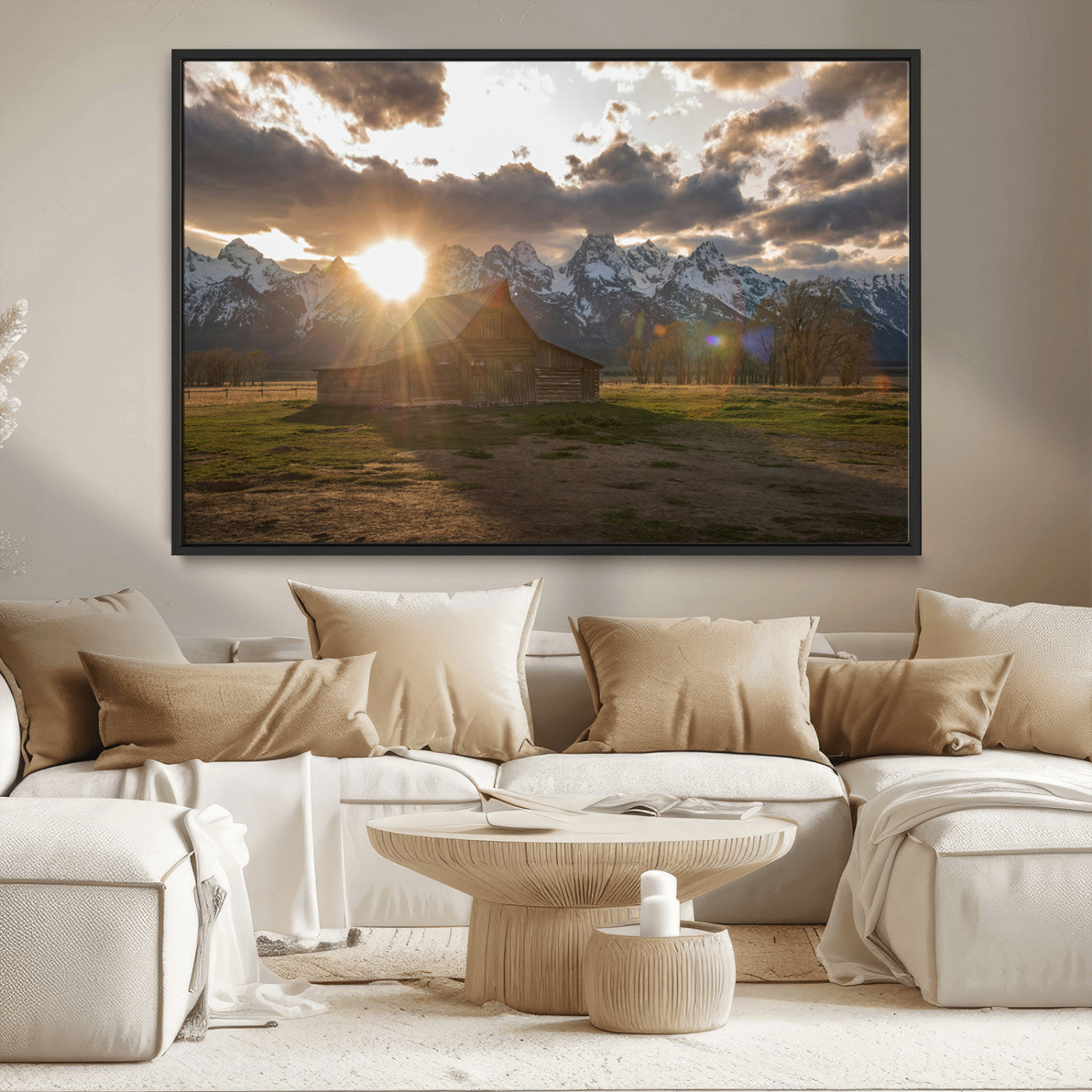 52555760-MGV-CV-36X24-Snowy Peaks Wall Art Canvas Print, Framed Nature Escape Art Picture Print, Rustic Charm Perfect Rustic Western Decor Artwork