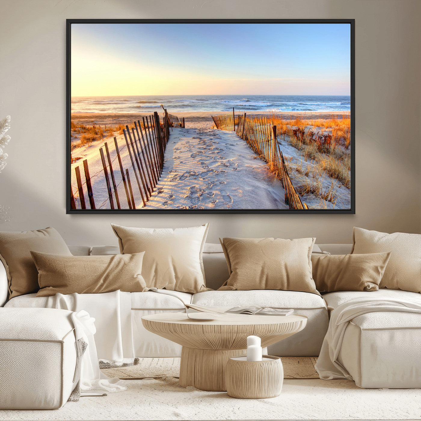 73351887-MGV-CV-36X24-Ocean Sunset Wall Art Wall Art Canvas Print, Framed Nautical Photography Art Picture Print, Summer Beach House Decor Perfect