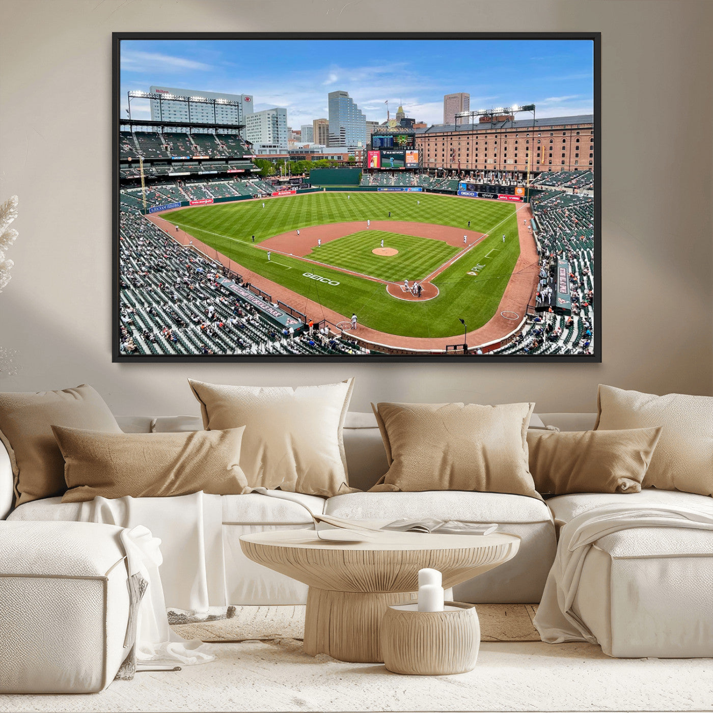 76426407-MGV-CV-36X24-Baseball Stadium Daytime – Panoramic Ballpark Canvas Wall Art, Sports Decor for Office, Man Cave, Game Room, Sports Bar, Baseball
