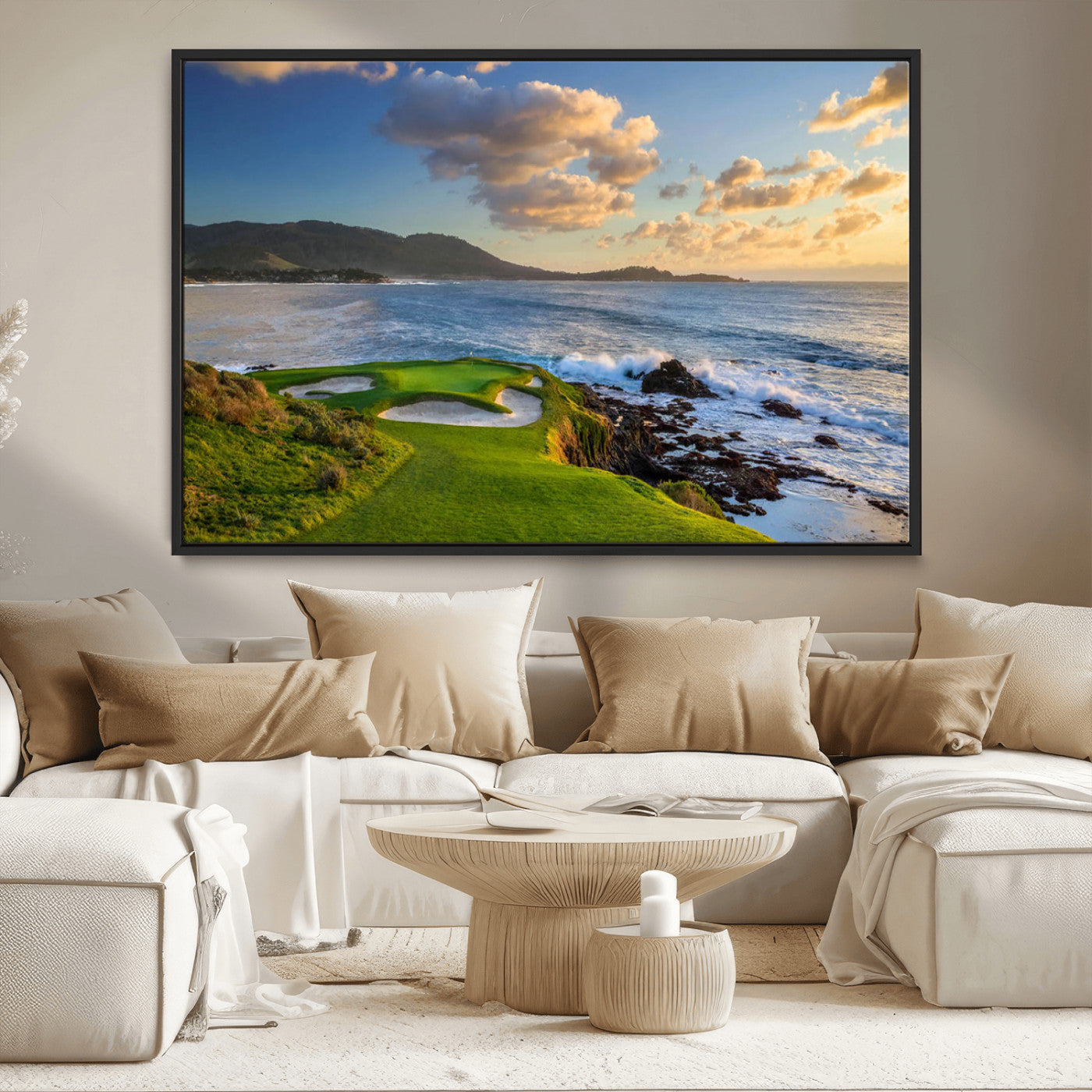 50107048-MGV-CV-36X24-Golf Course Wall Art – Coastal Ocean View Canvas Print, Scenic Fairway Landscape Decor for Office, Man Cave, Bedroom, or Living