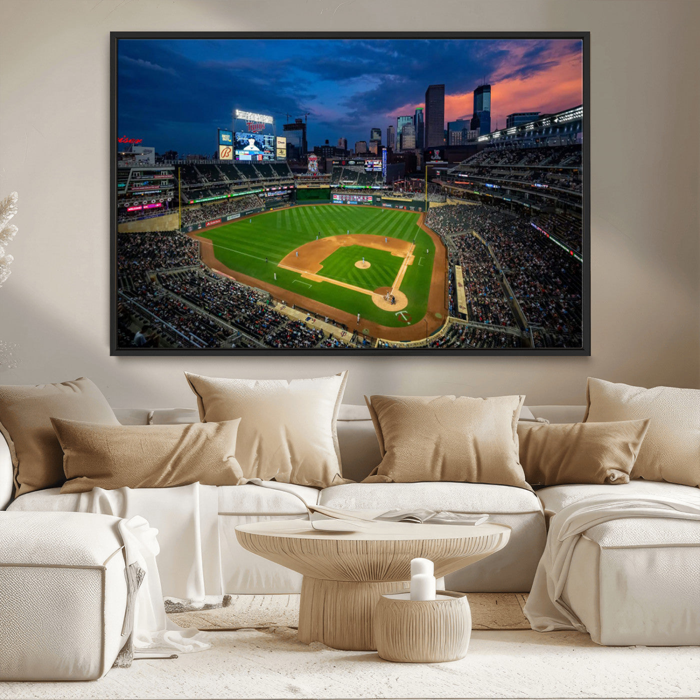 68222753-MGV-CV-36X24-Baseball Stadium Wall Art – Panoramic Night Game Canvas Print, Sports Decor for Man Cave, Office, Bar, or Living Room