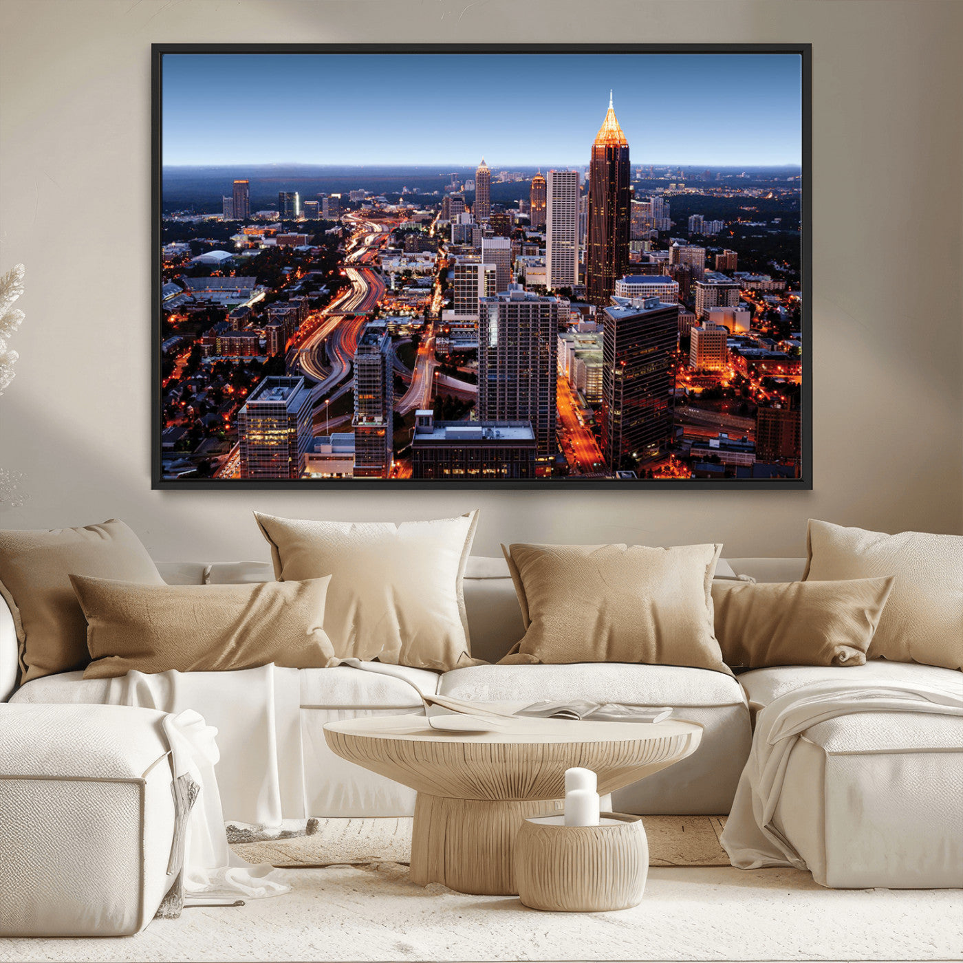 81886632-MGV-CV-36X24-Atlanta Skyline Wall Art – Vibrant City Lights Canvas Print, Modern Urban Cityscape Decor for Living Room, Office, or Apartment
