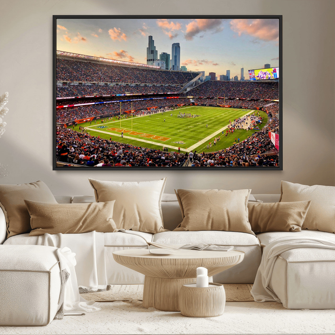 55377093-MGV-FC-36X24_Black-Soldier Field Wall Art – Panoramic Chicago Bears Football Stadium Canvas Print, Game Day Sports Decor for Man Cave, Bar, Office,