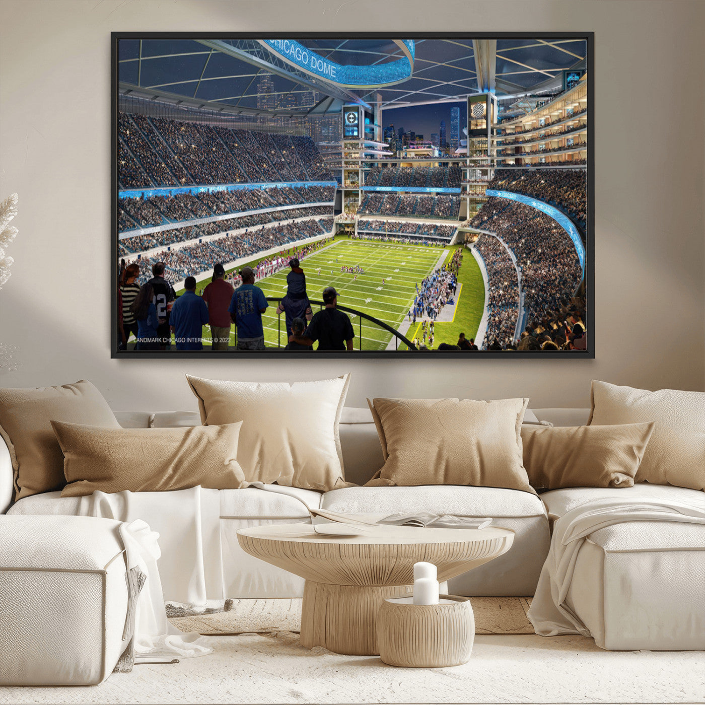 41816511-MGV-FC-36X24_Black-Chicago Dome Stadium Wall Art – Futuristic Football Arena Canvas Print, Modern Sports Fan Decor for Man Cave, Office, Bar, or