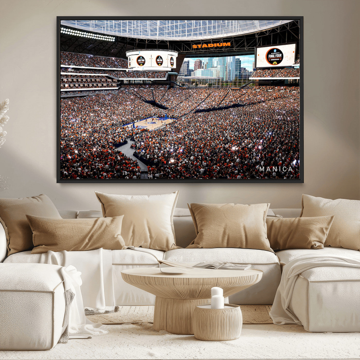 38616413-MGV-FC-36X24_Black-Chicago Dome Stadium Wall Art – Futuristic Basketball Final Four Arena Canvas Print, Modern Sports Fan Decor for Man Cave or