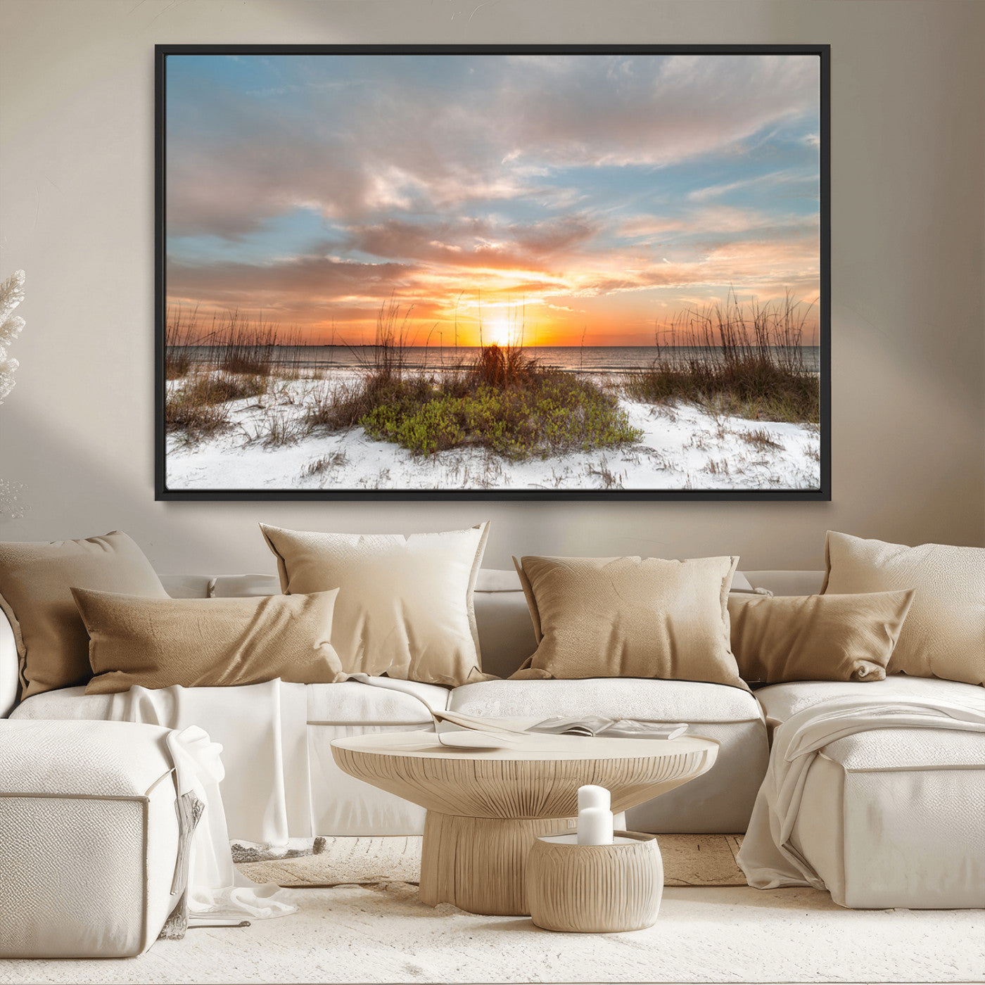 58266230-MGV-CV-36X24-Sunset Beach Canvas Wall Art – Coastal Ocean Landscape Print, Seaside Nature Art for Coastal Chic Decor, Living Room, Bedroom,