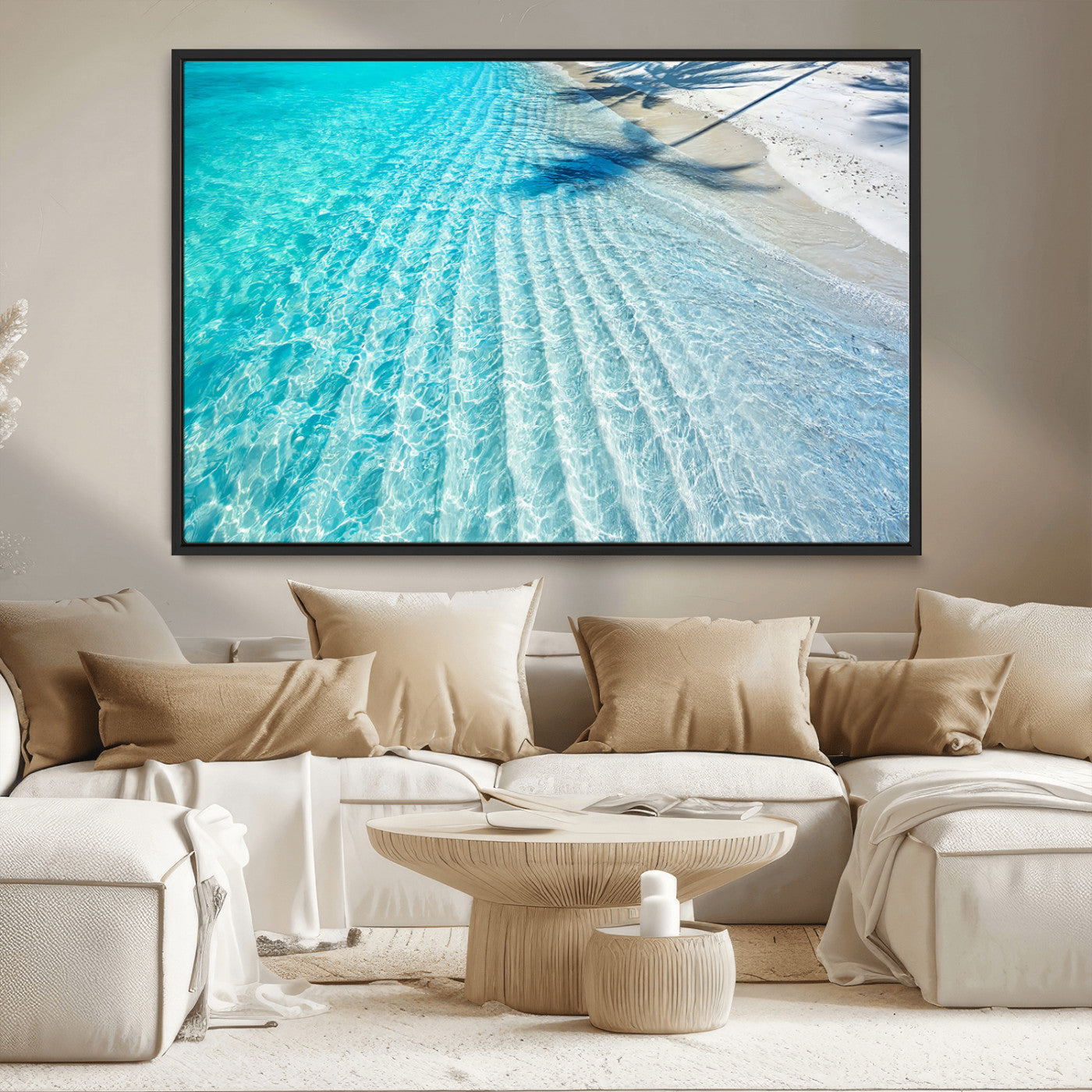 68127042-MGV-CV-36X24-Beach Wall Art – Tropical Ocean Canvas Print, Clear Water and White Sand Photography Decor for Bedroom, Living Room, Office,
