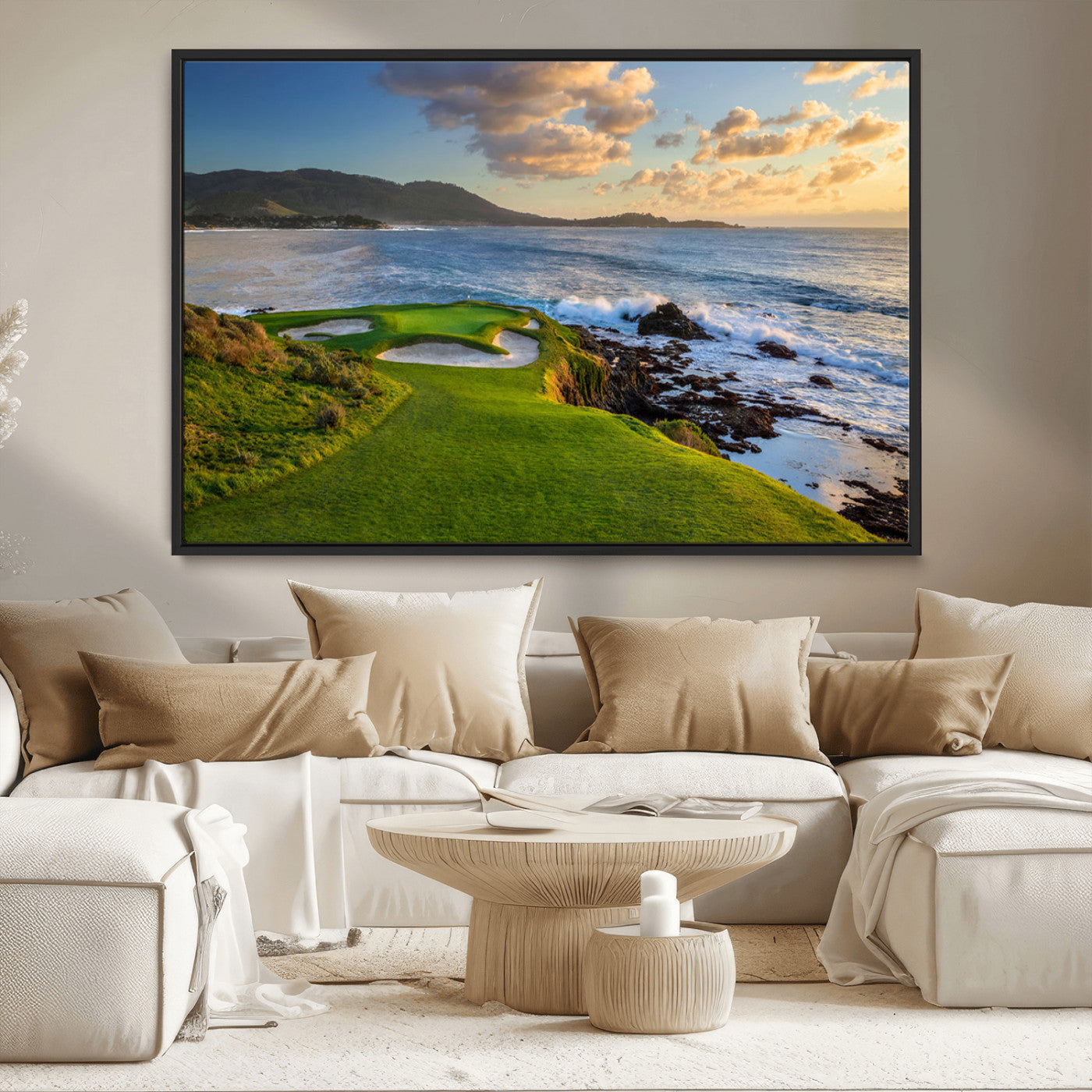 67486665-MGV-CV-36X24-Golf Course Wall Art – Pebble Beach Oceanfront Canvas Print, Coastal Fairway Photography Sports Decor for Living Room, Office, Man