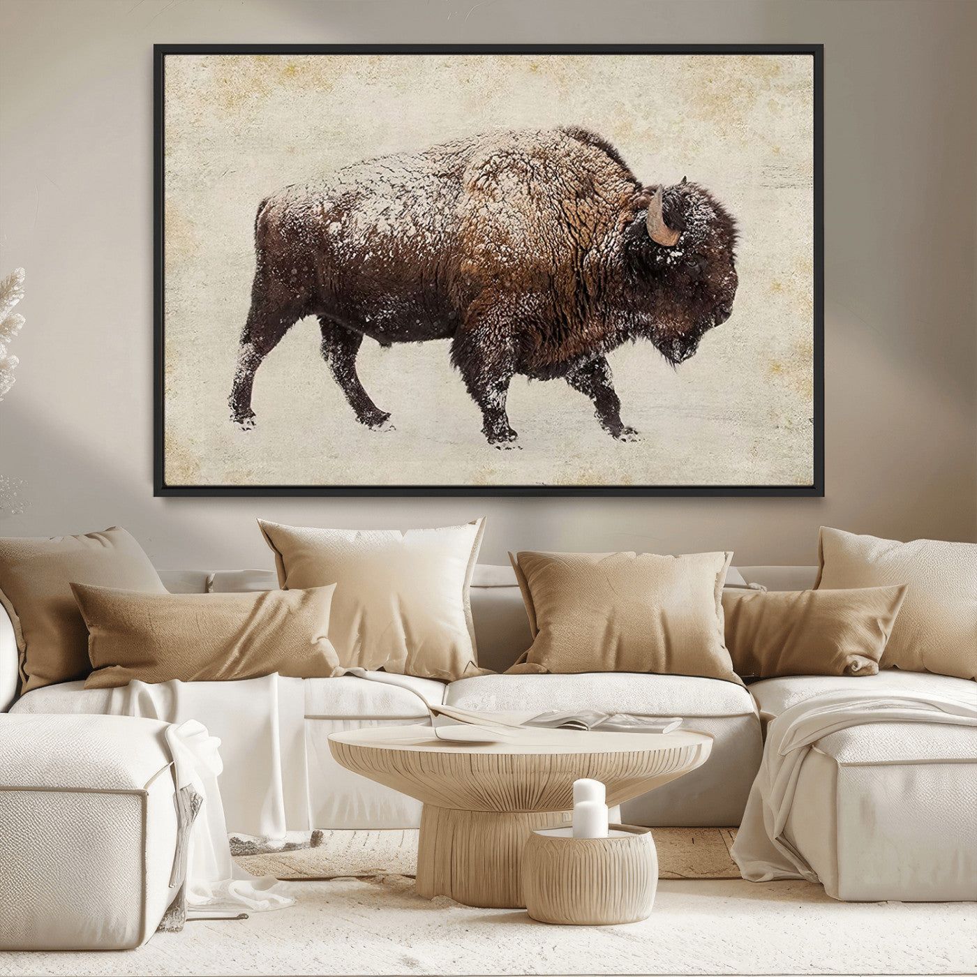 54810031-MGV-CV-36X24-Western Wall Art – Snow Covered Bison Canvas Print, Rustic Wildlife Photography Decor for Bedroom, Living Room, Office, Lodge,