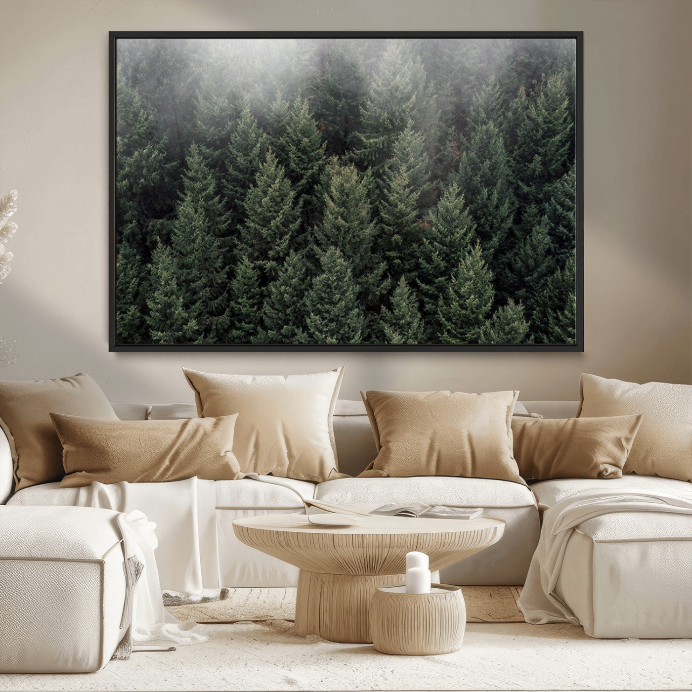 84059409-MGV-CV-36X24-Forest Wall Art – Misty Evergreen Trees Canvas Print, Tranquil Nature Photography Decor for Bedroom, Living Room, Office, Cabin or
