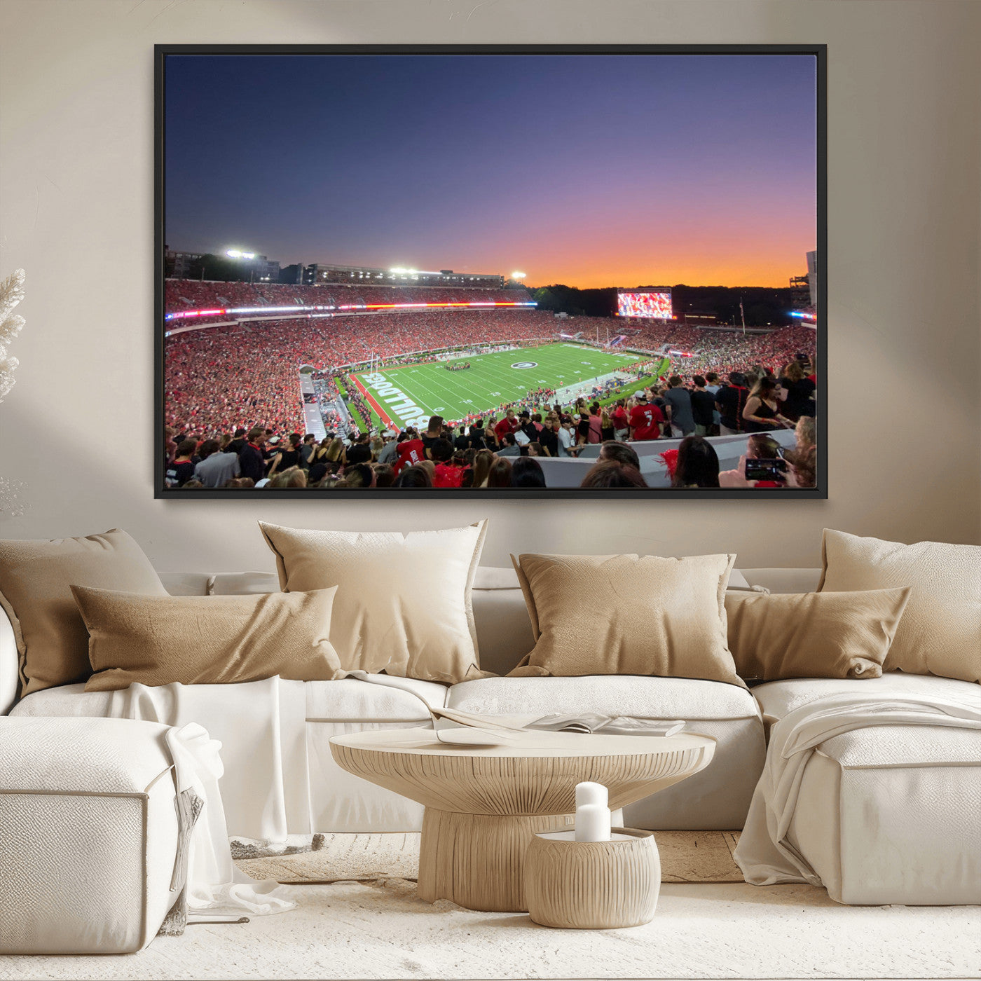 25139565-MGV-CV-36X24-Sanford Stadium Wall Art – Georgia Bulldogs Football Sunset Panorama Canvas Print, College Game Day Decor for Man Cave, Bar, or