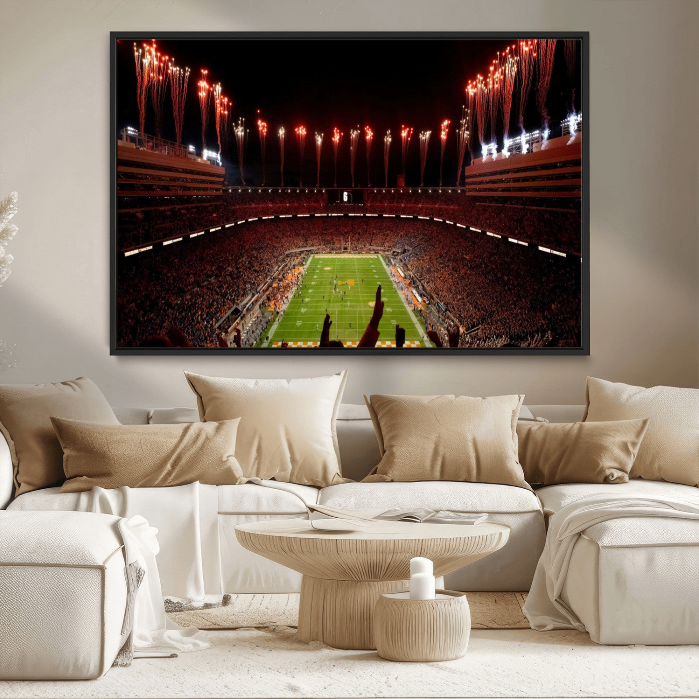 73358115-MGV-CV-36X24-Neyland Stadium Wall Art – Panoramic Tennessee Volunteers Night Game Canvas Print, Fireworks Football Celebration Sports Decor for