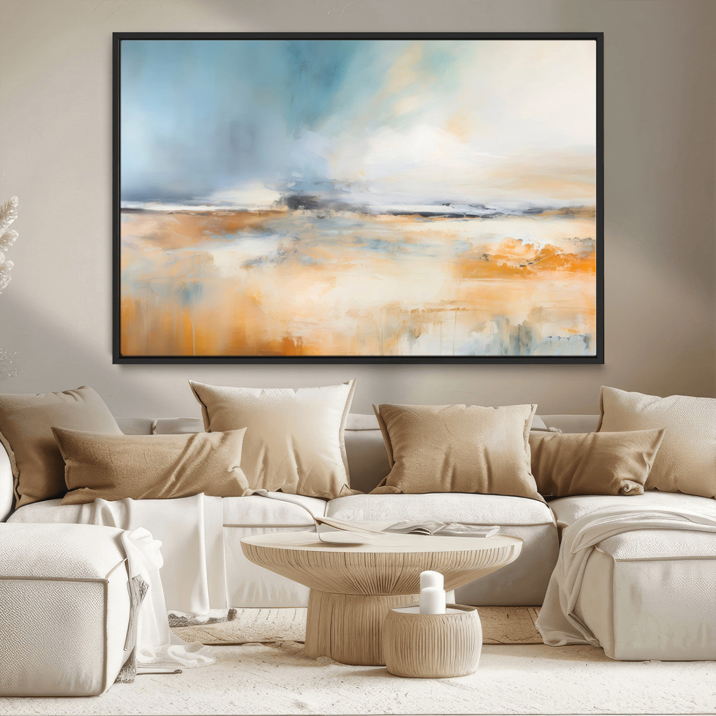 12135-MGV-CV-36X24-Soft Horizon Wall Art Canvas Print, Framed Golden Field Art Picture Print, Dreamy Horizon Perfect Minimalist Earthy Decor Artwork